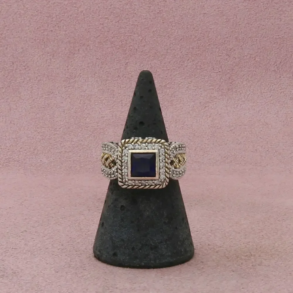 sterling silver princess-cut blue sapphire and cz ring size 5.75